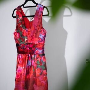Banana Republic 100% Silk Red Abstract Watercolor Print Sleeveless Dress, Size 2